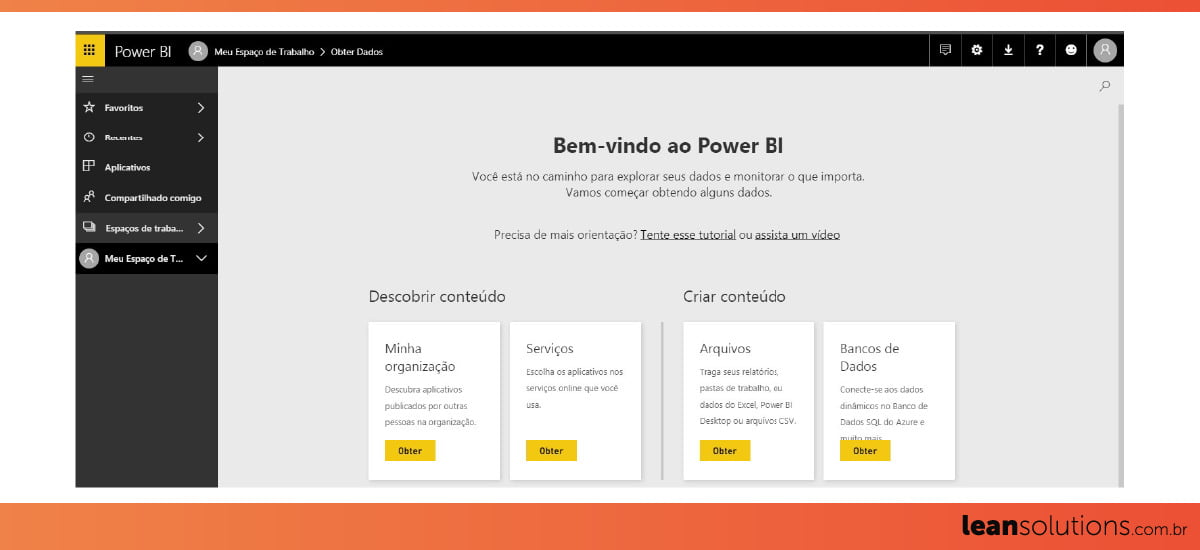 A imagem mostra a tela inicial do Power BI após seguir o passo a passo de como instalar o Power BI