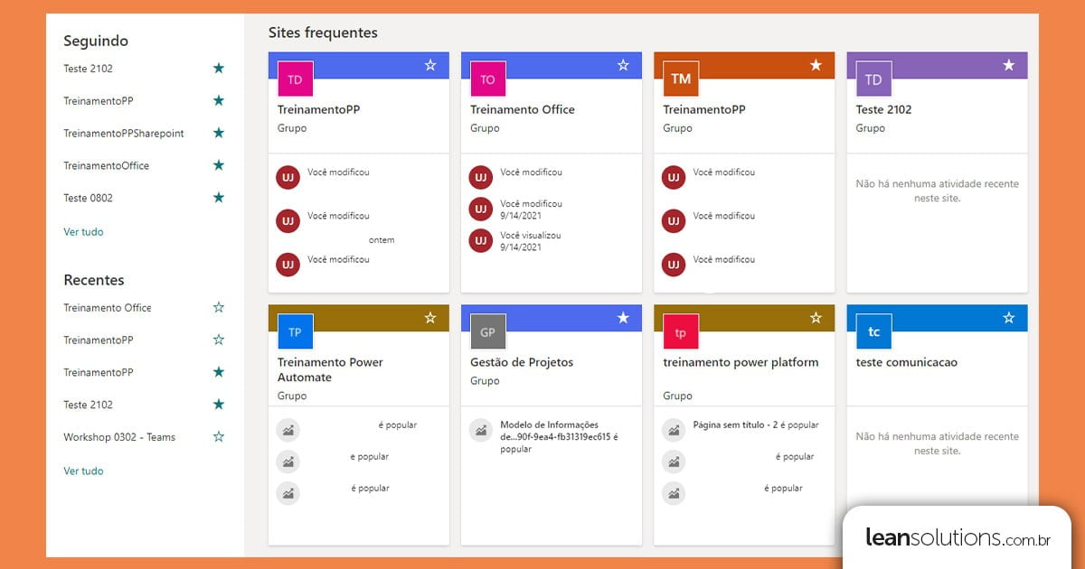 Página inicial do software, indicando o que é o Sharepoint