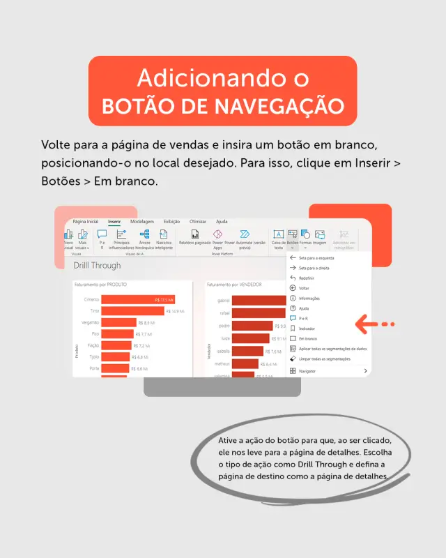 Adicionando botão de navegação no power bi para drill through