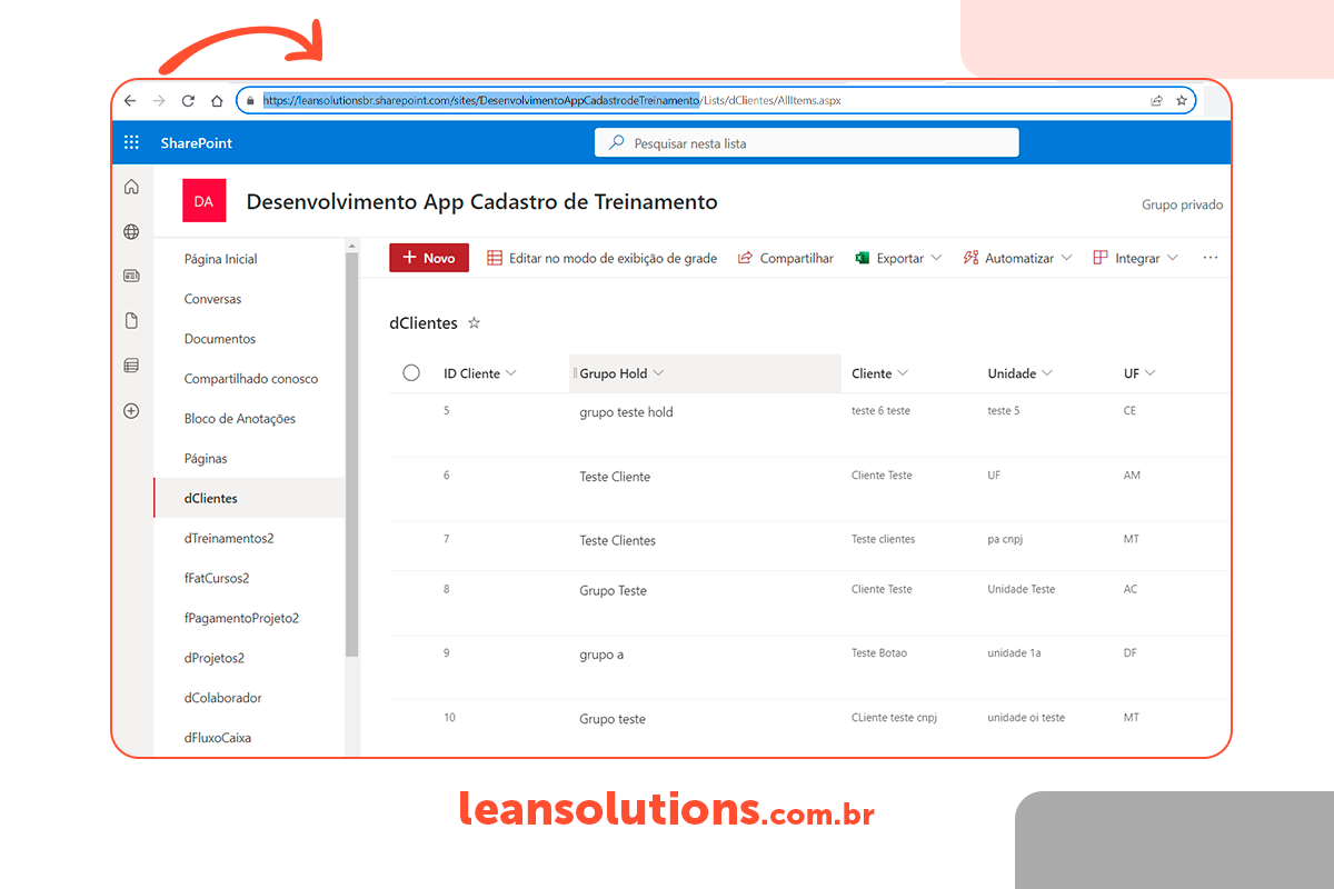 Tela exemplificando a conexão do power bi com o sharepoint online