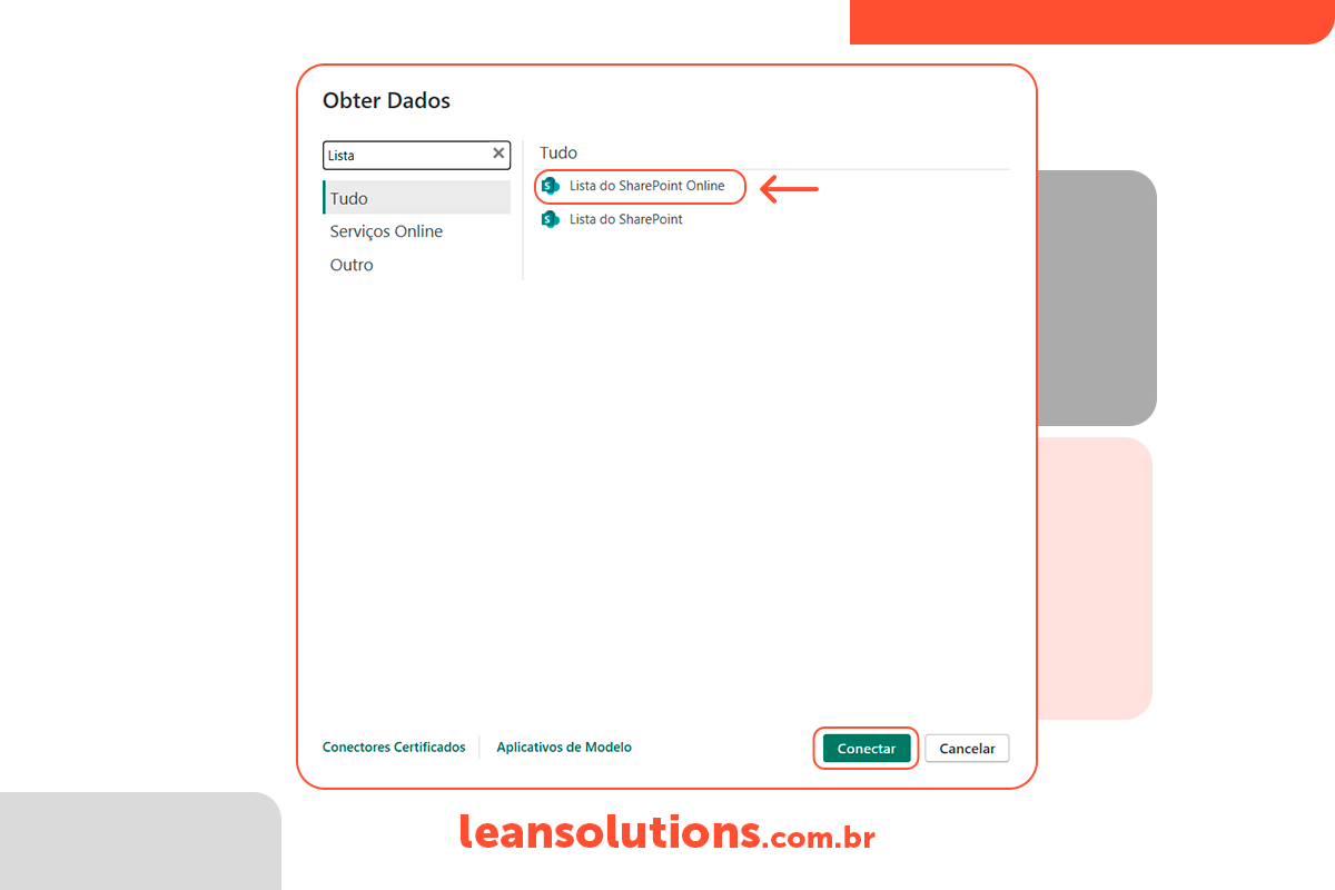 Tela ensinando como conectar o power bi com o sharepoint online