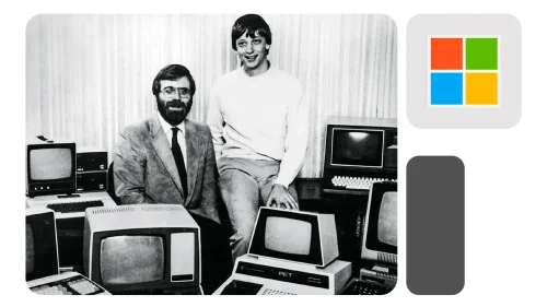 os criadores da microsoft em uma foto antiga